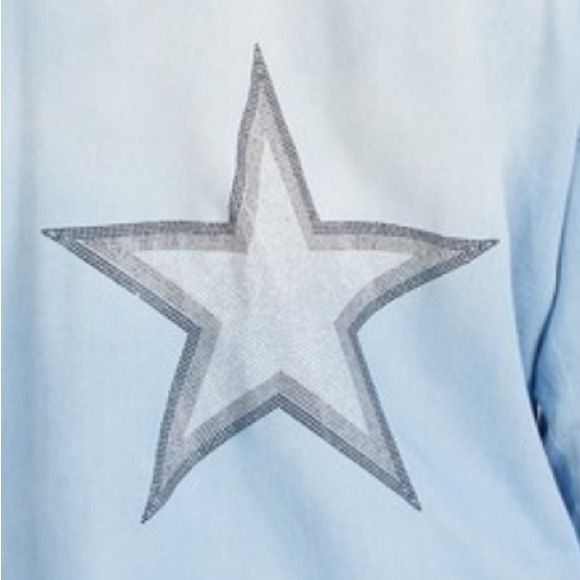 Venti 6 Rhinestone Blue Lyocell Star Back Button down Long Sleeve Shirt - Picture 2 of 6